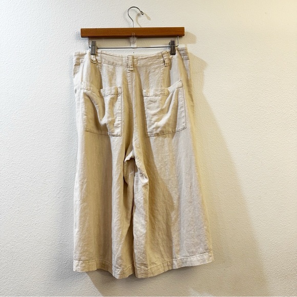 Anthropologie Pilcro Cargo Culottes Linen Blend Cropped Pants Cream Size 6 - Picture 7 of 12
